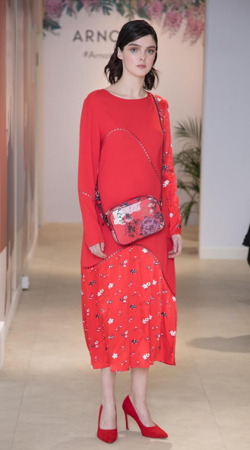 Floral dress (€265) by Max & Co. Shoes (€160) by Paul Green and bag (€85) by Guess