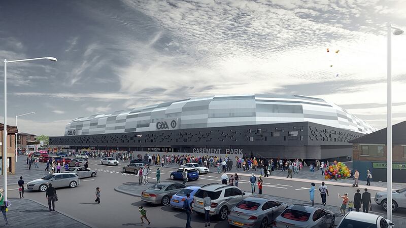 Computer-generated image of the proposed new GAA stadium at Casement Park, west Belfast.  Photograph: Kelvin Boyes/Inpho/Presseye