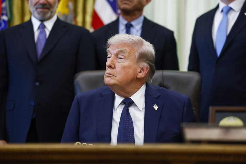 US president Donald Trump responds to a question from the media in the Oval Office at the White House on Thursday. Photograph: Will Oliver/EPA