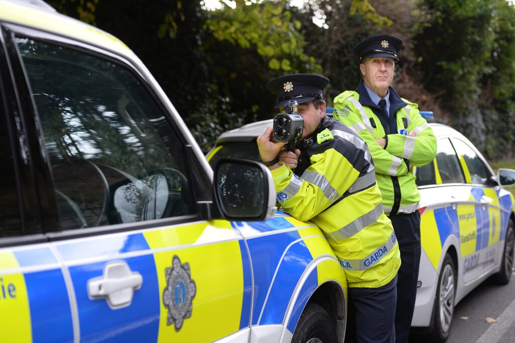 File photograph of Garda Traffic Division members operating a speed check in Dublin. Photograph: Cyril Byrne