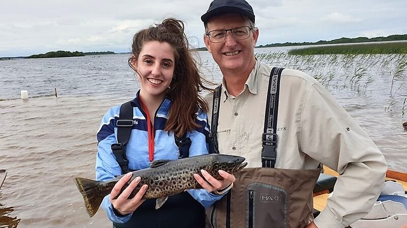 Almha McDonnell, winner of the Irish ladies’ flyfishing  trial on Lough Corrib, with her father Cathal