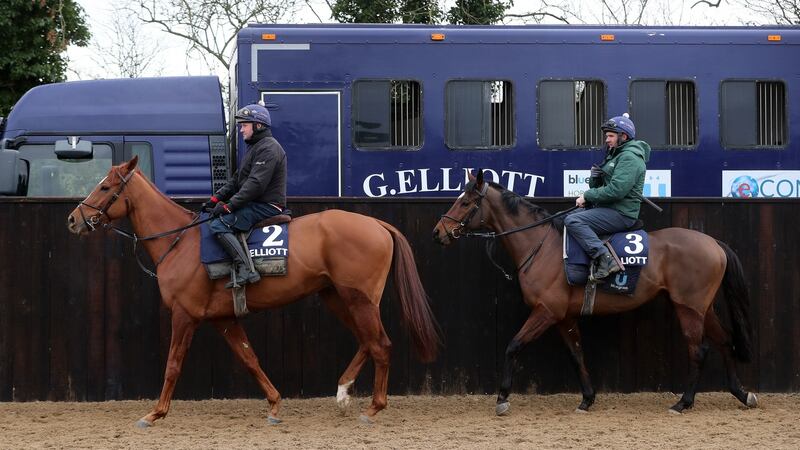Samcro and Tiger Roll are put through their paces at  Gordon Elliott’s yard. Photograph: Niall Carson/PA