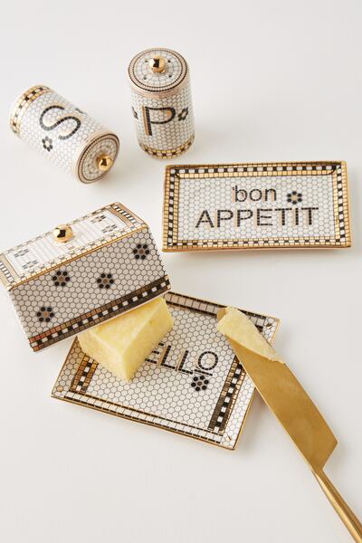 Anthropologie: bistro-style salt-and-pepper shakers and butter dishes