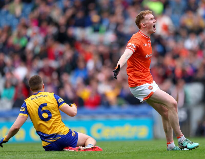 Armagh’s Conor Turbitt celebrates. Photograph: James Crombie/Inpho