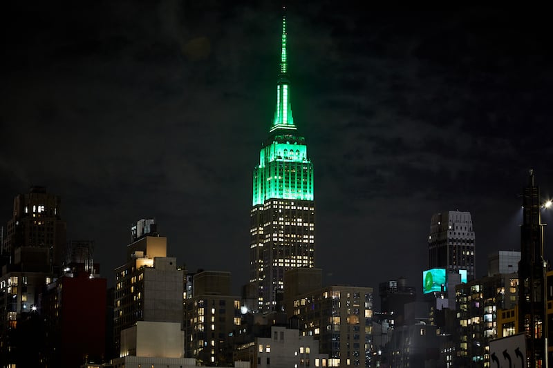 The Empire State Building in New York joins Tourism Ireland’s Global Greening initiative to mark St Patrick’s Day.
Photograph: Tourism Ireland