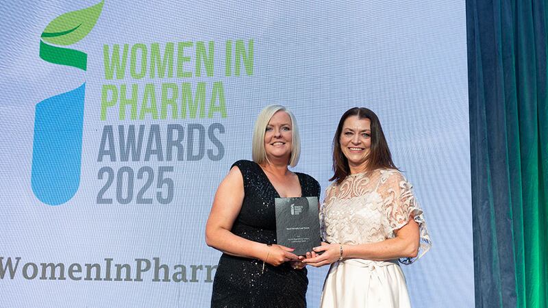 Orla Cussen, associate director - engagement delivery lead, Cork, life sciences manufacturing group at Cognizant, presents the best female-led team award to Dr Gemma Robinson, Acorn Regulatory
