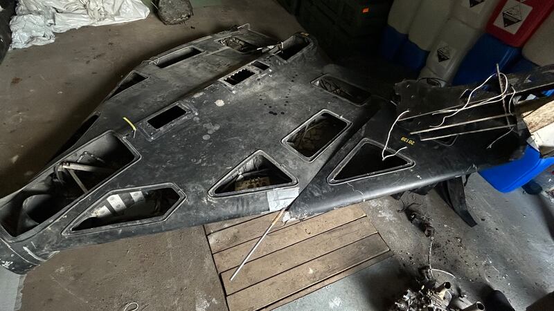 Wreckage of a Geran-2 drone in Ukraine. Photograph: Nick Allard/The Kyiv Independent