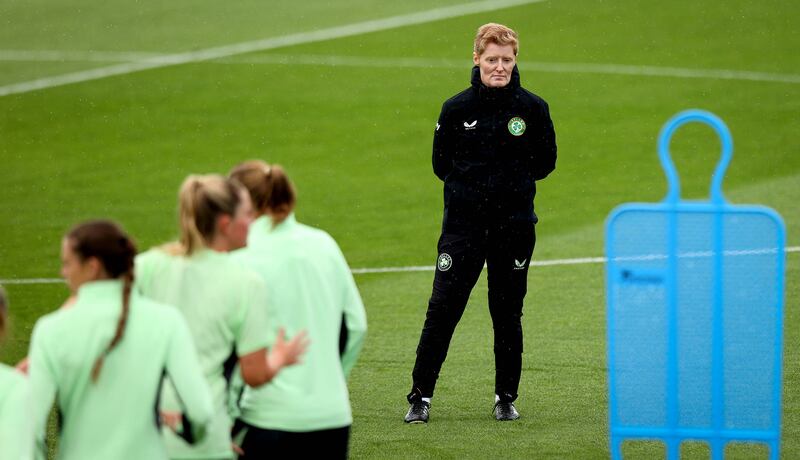 Republic of Ireland manager Eileen Gleeson at squad training at the FAI National Training Centre, Dublin. 'We understand the importance of points, of every single goal conceded, every single goal scored in terms of being seeded for the play-offs.' Photograph: Ryan Byrne/Inpho