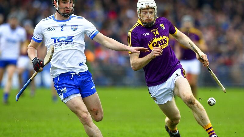 David Dunne of Wexford in action against Conor Gleeson of Waterford at last weekend’s Allianz Hurling League clash at Waterford’s  Walsh Park. Photograph: Ken Sutton/Inpho
