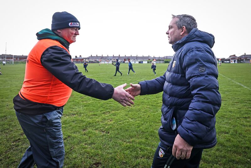 Pat Bennett and Davy Fitzgerald after Carlow's match against Antrim in February. Photograph: Dan Clohessy/Inpho