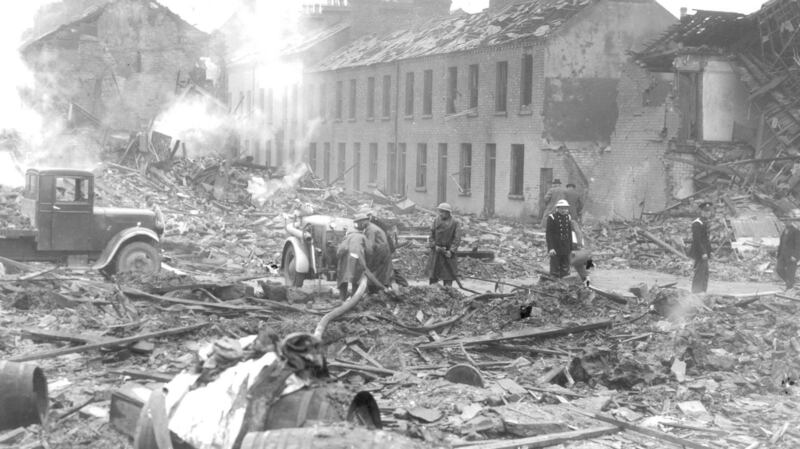 Annadale Street, one of many where houses were destroyed and, in some cases, entire families killed. Photograph: Courtesy of Belfast Telegraph