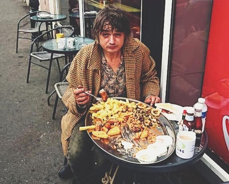 Healthy option . . .Peter Doherty tucks in. Photograph: Instagram/@Dalby Cafe