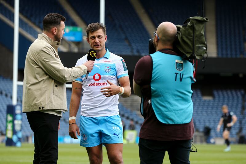 Handré Pollard speaking after the Glasgow Warriors match. Photograph: Ewan Bootman/Inpho