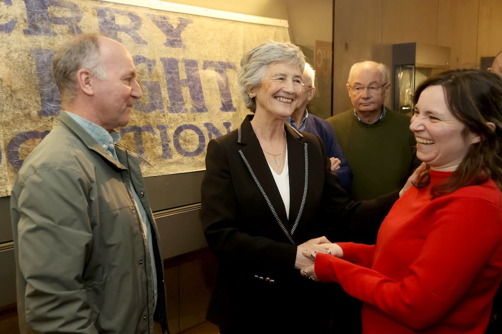 Catherine Connolly meets Ami Nash, whose uncle, William Nash, was among victims of Bloody Sunday, at the Museum of Free Derry. Photograph: Liam McBurney/PA