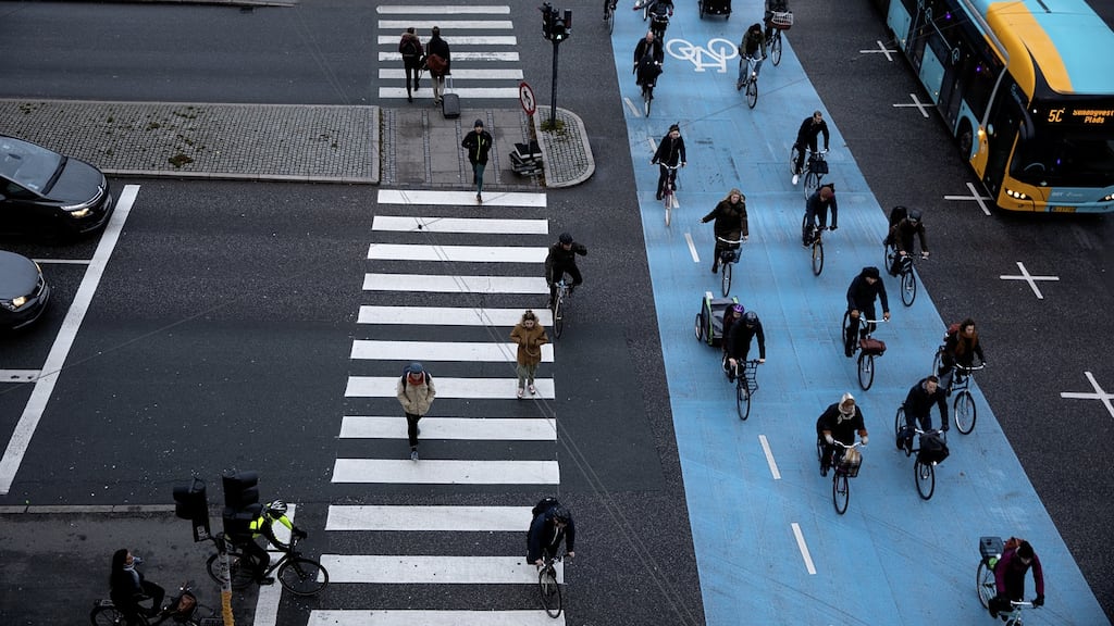 One of the busiest thoroughfares in Copenhagen. Nearly half of all journeys to school and work in Copenhagen are by bike. Photograph: Betina Garcia/The New York Times
