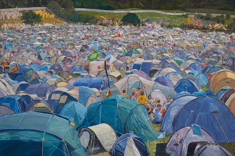 Colin Martin RHA, Glastonbury, 2023, oil on canvas; 180cm x  270cm at the RHA Annual 2023