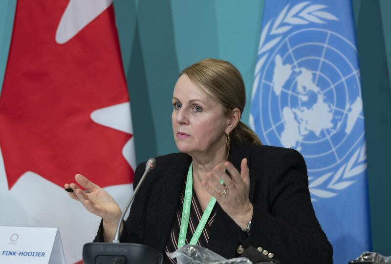Florika Fink-Hooijer, DG of the environment for the European Commission, speaks during the Cop15 UN Biodiversity Conference in Montreal. Photograph: Christinne Muschi/Bloomberg