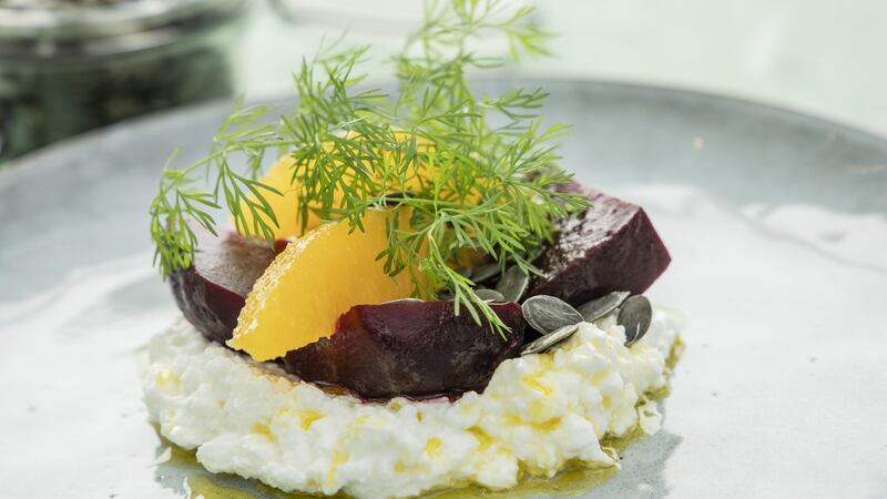 Warm beetroot salad with feta.