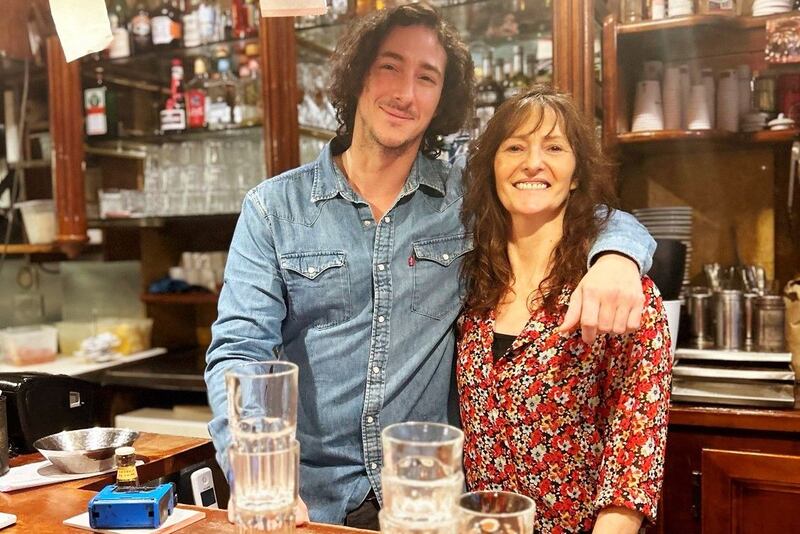 Christopher Juchet and his mother behind the bar at Le Florentin. Photograph: Sharon Gaffney