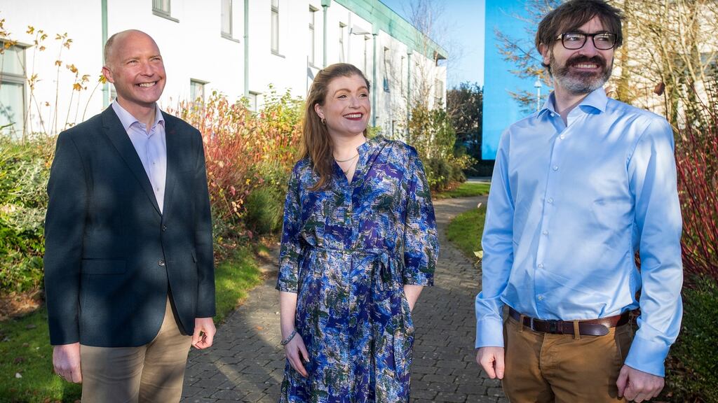 Galway-based medtech company Tympany Medical has raised €3.5 million in a seed investment round. Pictured are Tomás Ó Síocháin, CEO of the Western Development Commission; Liz McGloughlin, CEO of Tympany Medical and Rory O’Callaghan, CTO of Tympany Medical. Photograph: Andrew Downes