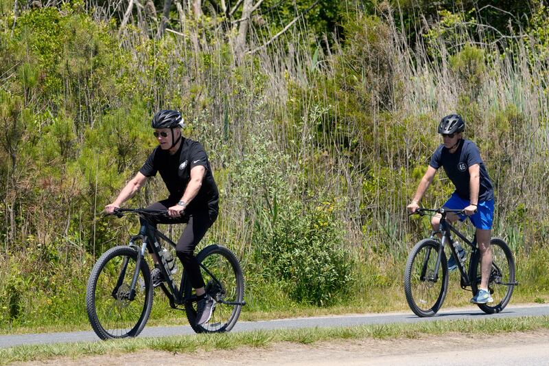 The US president was out biking with his son over the weekend. Photograph: AP