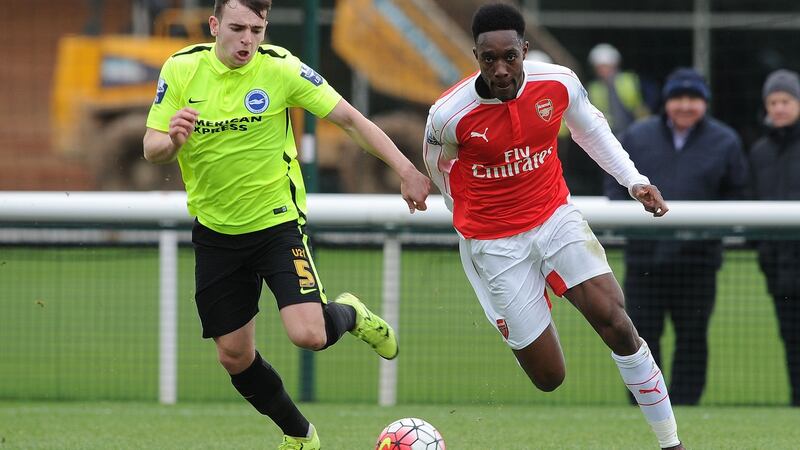 Dessie Hutchinson in action for Brighton’s under-21s against  Danny Welbeck of Arsenal in 2016. Photograph: David Price/Arsenal FC via Getty Images