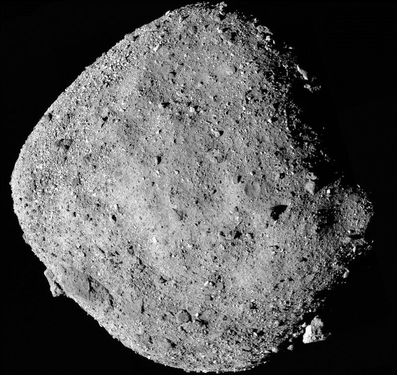 A 12-image composite photograph of the asteroid Bennu, taken by the Osiris-Rex spacecraft from a range of 15 miles. Photograph: Nasa/Goddard/University of Arizona/PA Wire 
