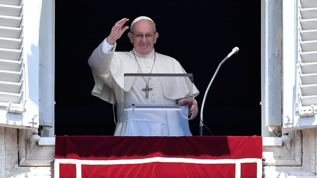 Pope Francis waves to a crowd gathered in St Peter’s Square  in the Vatican. File photograph: Andreas Solaro/AFP/Getty Images