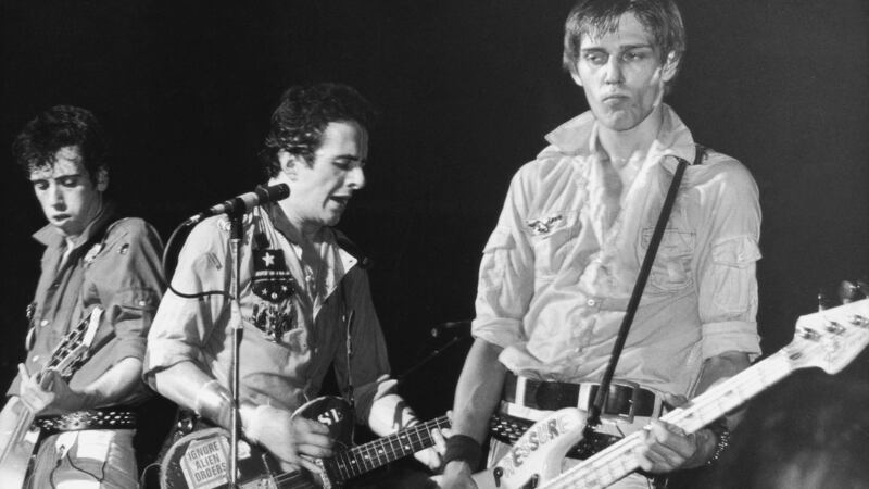 Mick Jones (left), Joe Strummer and Paul Simonon of punk  band The Clash performing in about 1980. File photograph: Hulton Archive/Getty Images