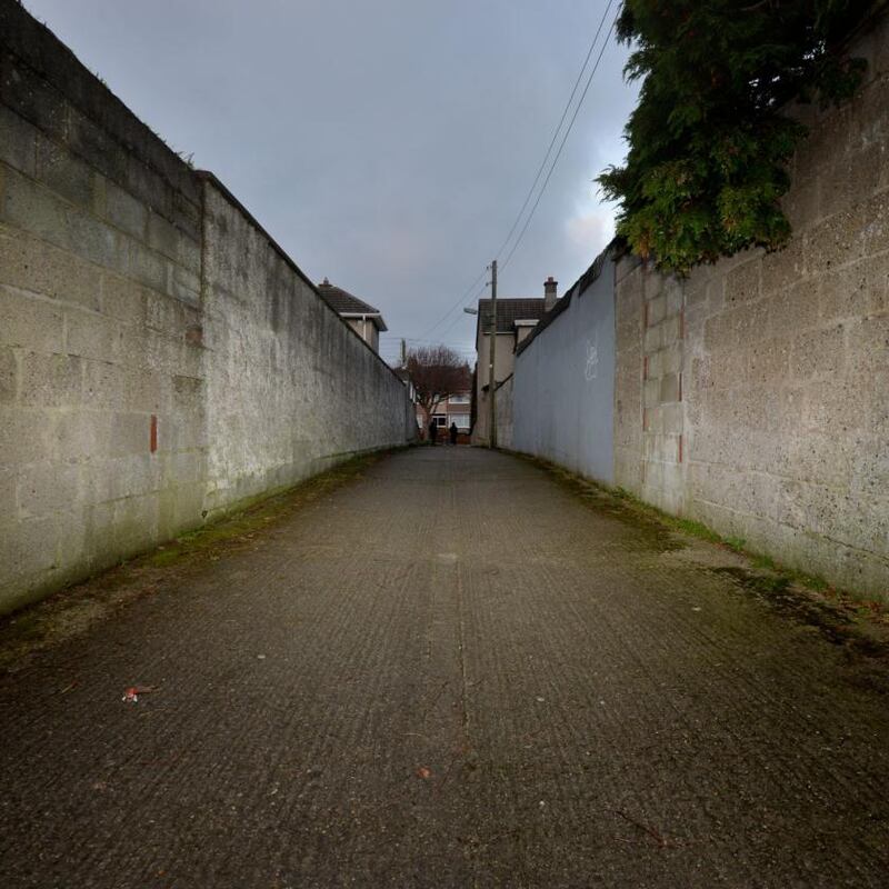 1981, Dublin 11: the lane linking Willow Park Avenue and Glasnevin Avenue. A pedestrian found a string bag here one January morning. Inside was the body of a baby boy. Photograph: Alan Betson