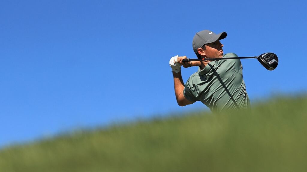 Rory McIlroy plays his shot from the 16th tee during the third round at the Arnold Palmer Invitational. Photograph: Mike Ehrmann/Getty Images