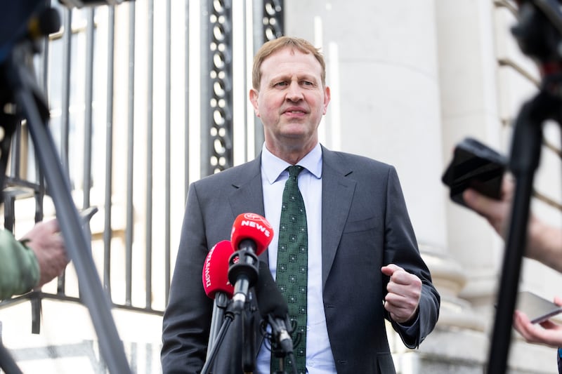 Minister for Justice Jim O’Callaghan speaking to the media at Government Buildings. Photograph: Sam Boal/Collins Photos 