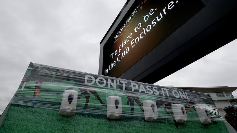 Hand sanitsers in place ahead of the Cheltenham Festival. Photograph: Dan Sheridan/Inpho