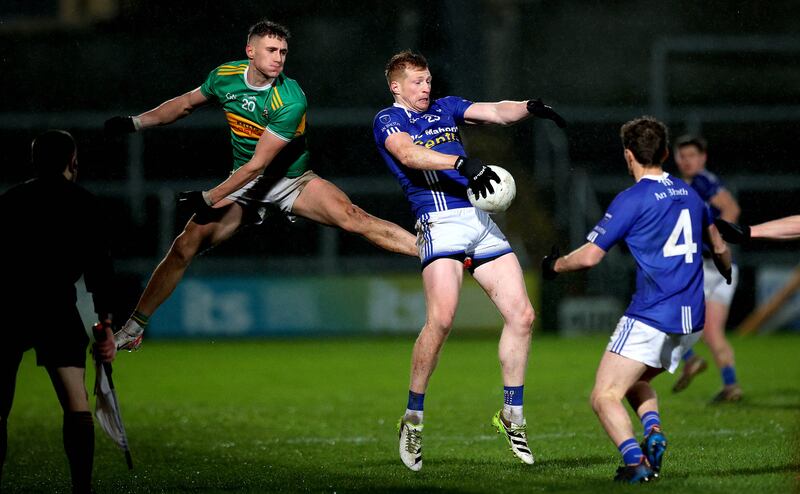 Glen’s Jody McDermott and Kieran Hughes of Scotstown. Photograph: Ryan Byrne/Inpho