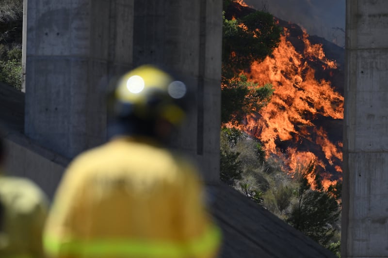 Firefighters  monitor a fire in the area of a wildfire that killed 11 near Bedar, in Los Gallardos district, in Almeria Province. Photograph: Getty Images