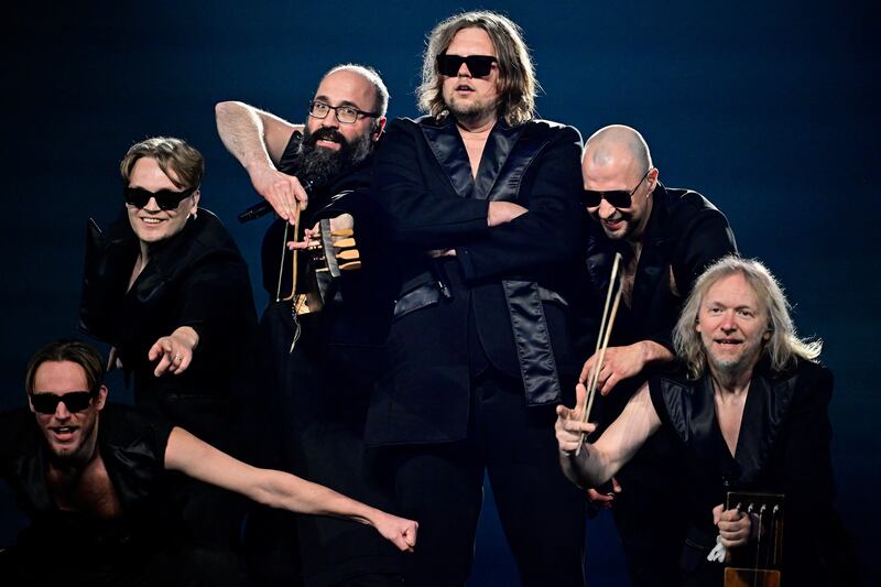 Estonia's representatives rehearse for the Eurovision Song Contest. Photograph: Tobias Schwarz/AFP via Getty