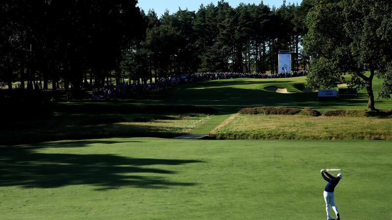 Rory McIlroy  plays his second shot on the seventh  hole during the third round of the  BMW PGA Championship at Wentworth Golf Club. Photograph: Andrew Redington/Getty Images