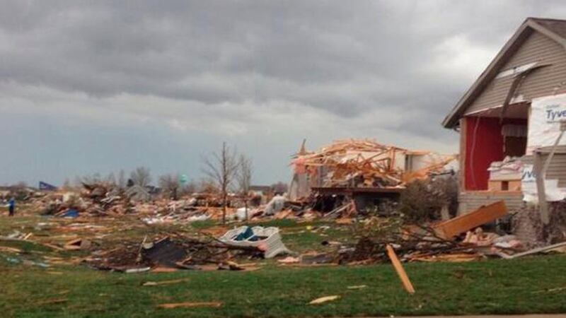Tornado damage in Washington, Illinois,  yesterday. A large  tornado was observed near Washington, about 230km  southwest of Chicago. Photograph: Reuters/Alexandra Sutter/WMBD.com