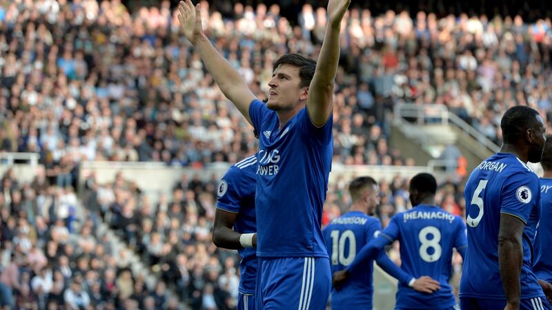Harry Maguire celebrates scoring Leicester’s second goal at St James’s Park. Photograph: Mark Runnacles/Getty Images