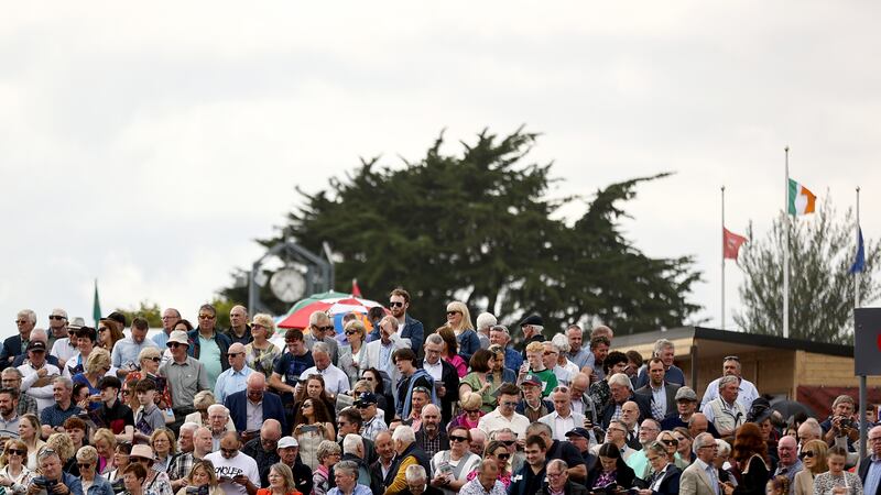 The crowd at the parade ring on day two  of the Galway Races. Photograph: Ben Brady/Inpho