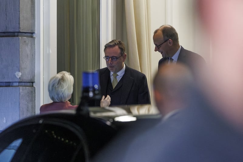 EU president Ursula von der Leyen, Belgian prime minister Bart De Wever and German chancellor Frierdrich Merz. Photograph: Nicolas Maeterlinck/AFP/Getty Images