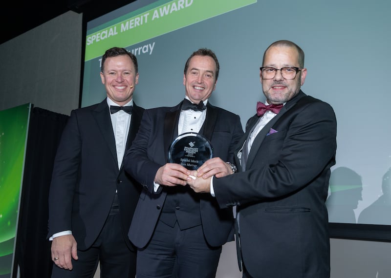 Anton Savage, MC of the awards; Tom Murray, president, IPU; Noel Stenson, CEO, Stenson Consultancy. Photograph: Paul Sherwood