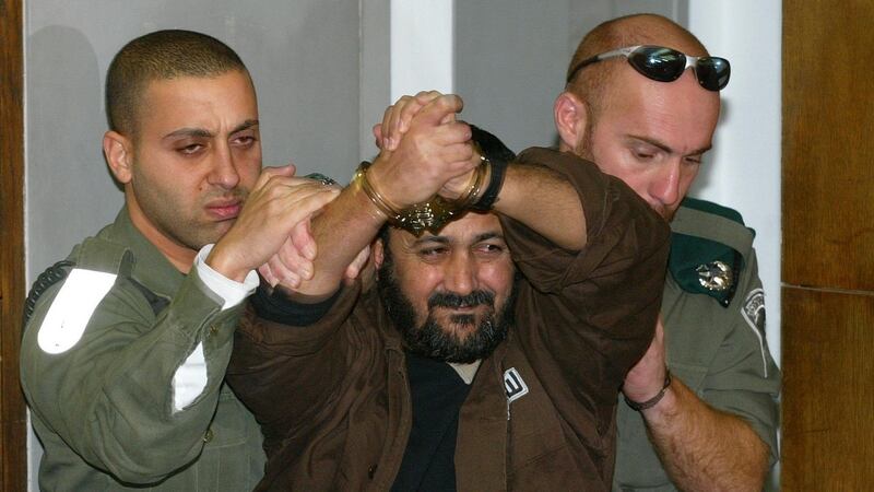 Palestinian activist Marwan Barghouti being ushered into court in  2003 in Tel Aviv, Israel. Photograph: David Silverman/Getty Images