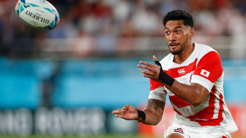 Japan centre Timothy Lafaele in action during the  Rugby World Cup Pool A match against  Russia at the Tokyo stadium. Photograph:  Odd Andersen/AFP/Getty Images
