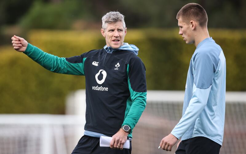 Simon Easterby with Sam Prendergast. Photograph: Ben Brady/Inpho