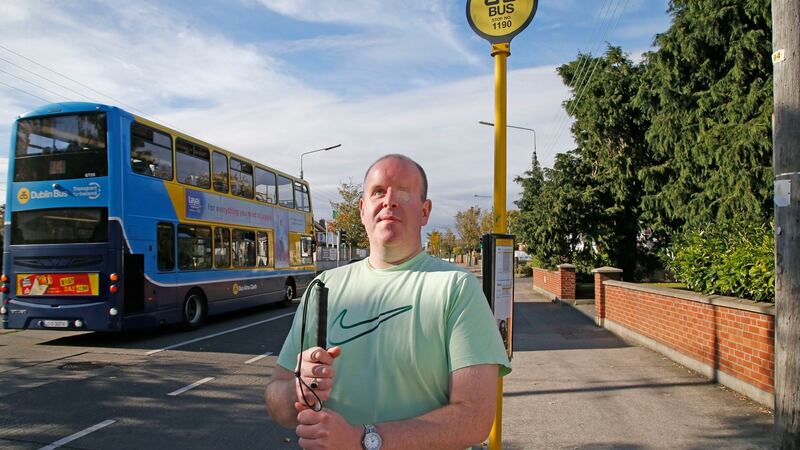 Blind man Tony Murray on Collins Avenue: “I think that is a failing on the part of the NTA, for not considering users of all needs and disabilities.” Photograph: Nick Bradshaw