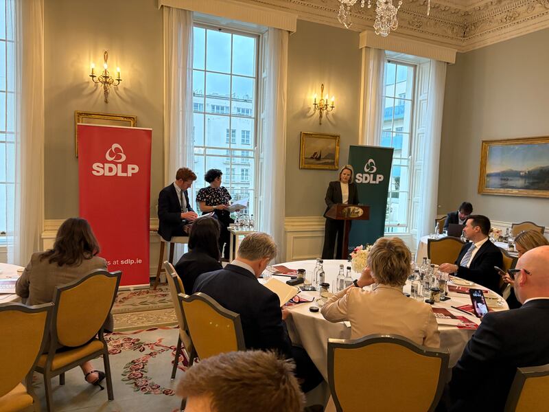 SDLP leader Claire Hanna at the party's Dublin business breakfast with the party's Stormont leader, MLA Matthew O'Toole. Photograph: Mark Hennessy