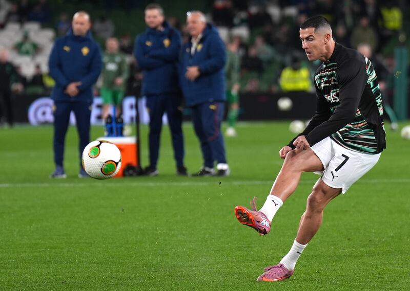 Portugal's Cristiano Ronaldo warming up. Photograph: Niall Carson/PA