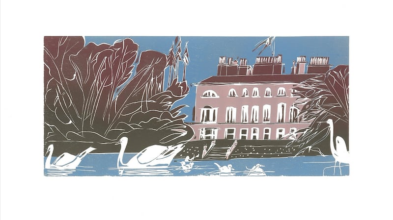 Lake Life  linocut print by Sheelyn Browne