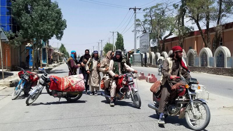Taliban fighters patrol in the city of Ghazni, southwest of Kabul, on Thursday. Photograph: Gulabuddin Amiri/AFP